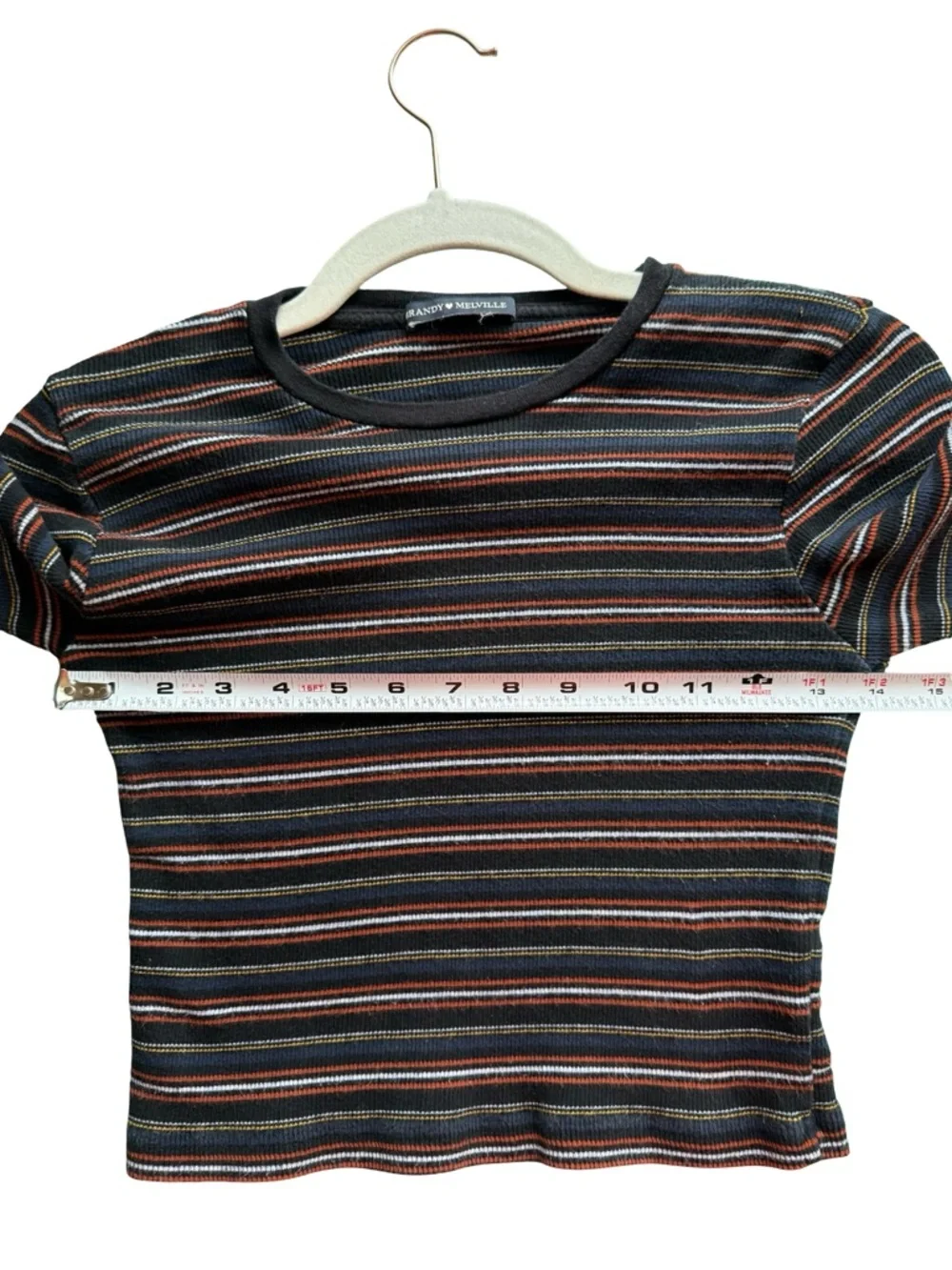 Brandy Melville Black Multi-Stripe Long Sleeve Cropped Top Size XS Y2K Stretch - Picture 5 of 10